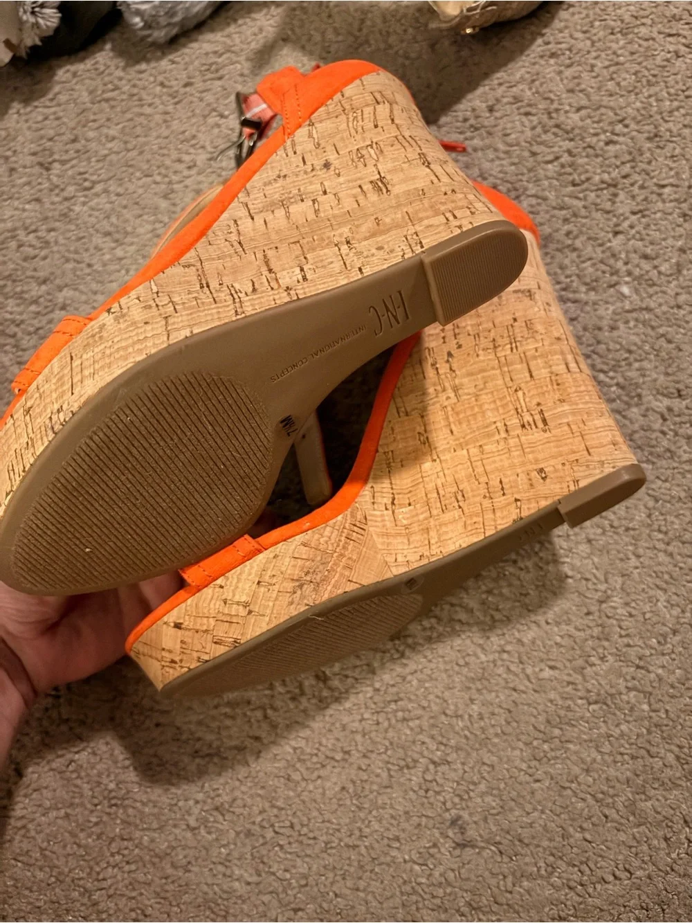 INC International Concepts Orange Suede Ankle-Strap Heels